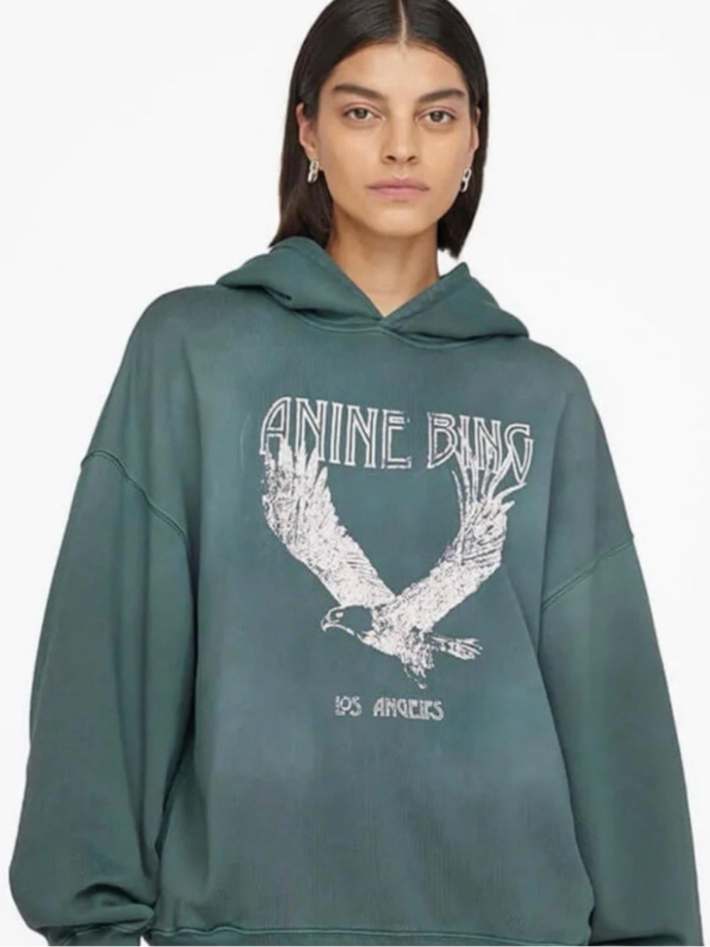 Anine Bing Teal Washed Eagle Pullover Hoodie